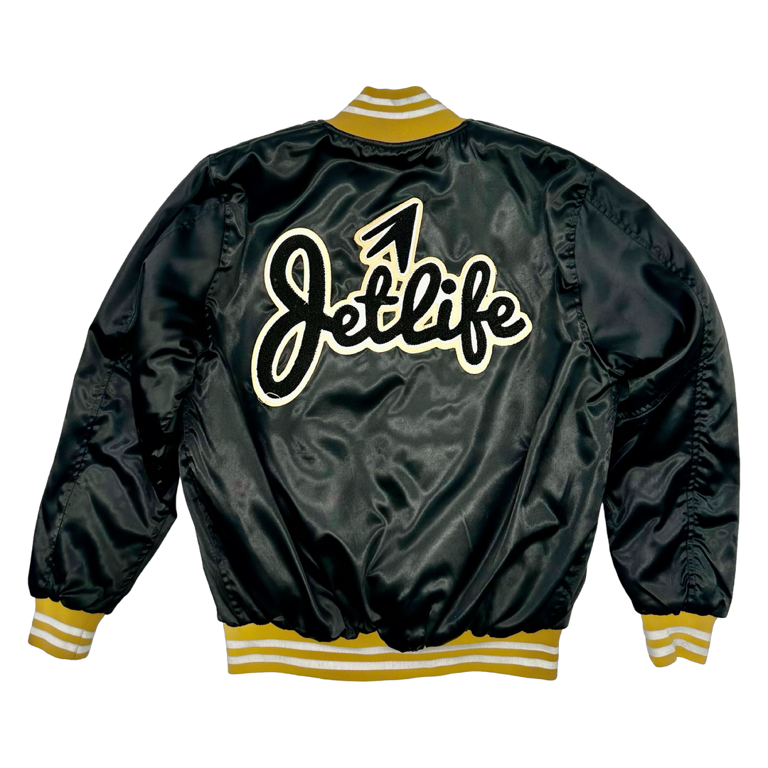 JET LIFE "LIFER" SATIN JACKET [BLACK]