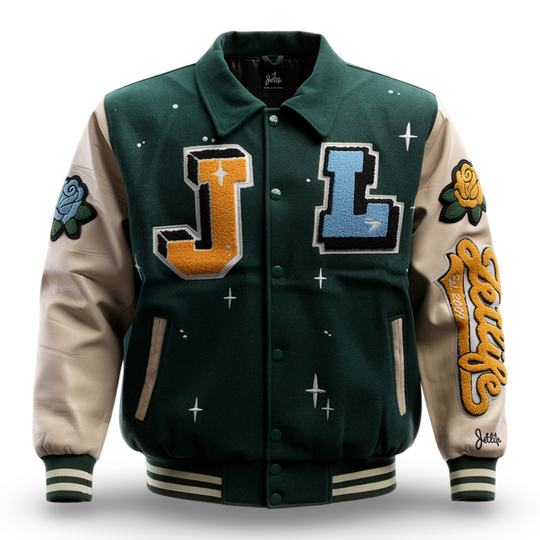 Jet Life Varsity Jacket "CRUISE" [FOREST/CREAM]