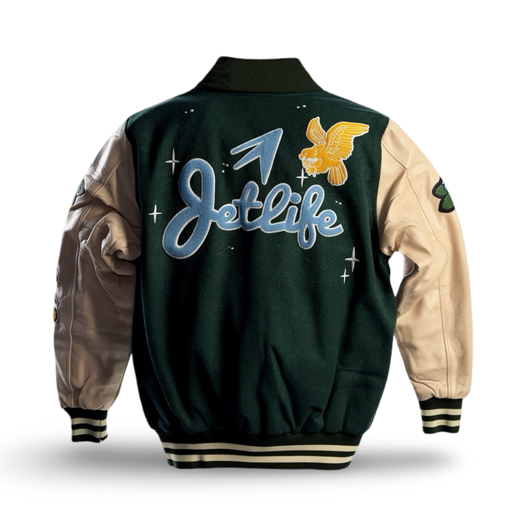 Jet Life Varsity Jacket "CRUISE" [FOREST/CREAM]