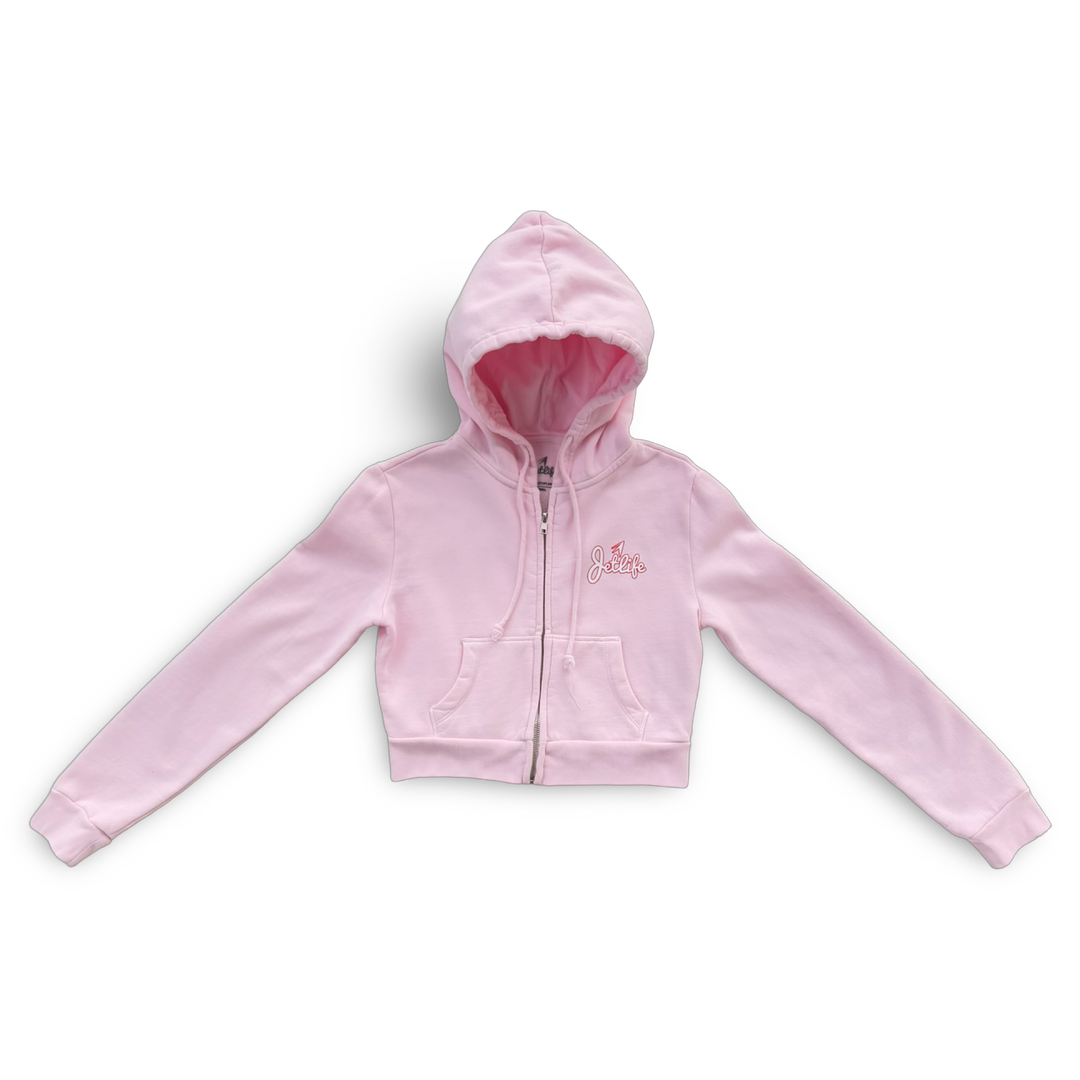 Jet Life “Pretty In Pink” Crop Top Zip Hoodie