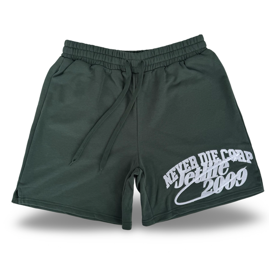 JET LIFE "NEVER DIE CORP" FLEESE SHORTS [FOREST]
