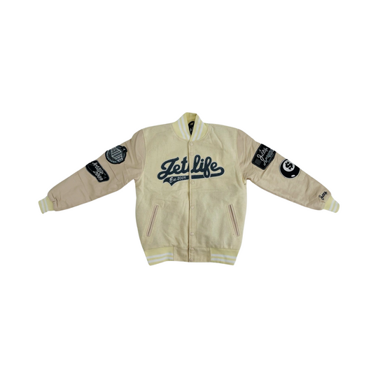 Jet Life Varsity Jacket "In-Season EDITION" [Bone/Cream]