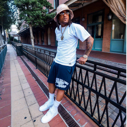 JET LIFE "NEVER DIE CORP" FLEECE SHORTS [NAVY]