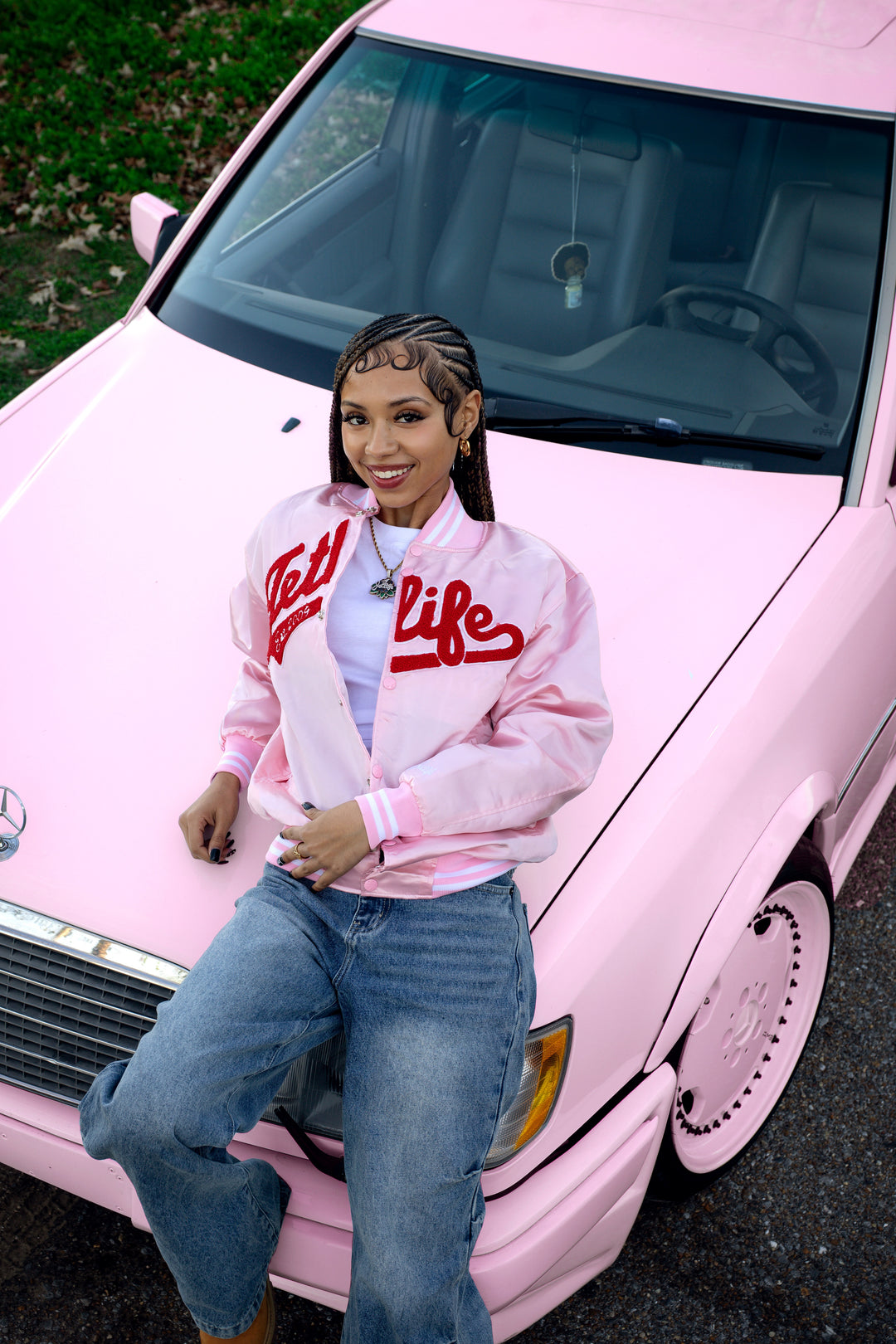 JET LIFE "TRUE LOVE" SATIN JACKET [PINK/RED]