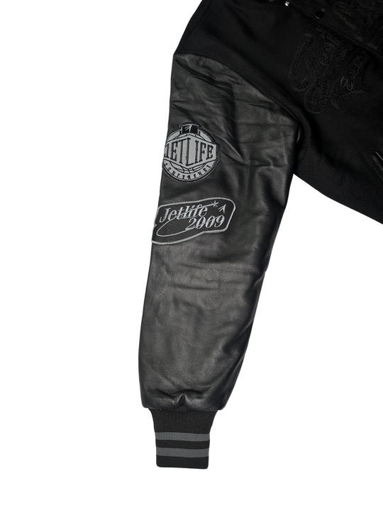 Jet Life Varsity Jacket "NIGHT RIDER EDITION" [BLACK/BLACK]