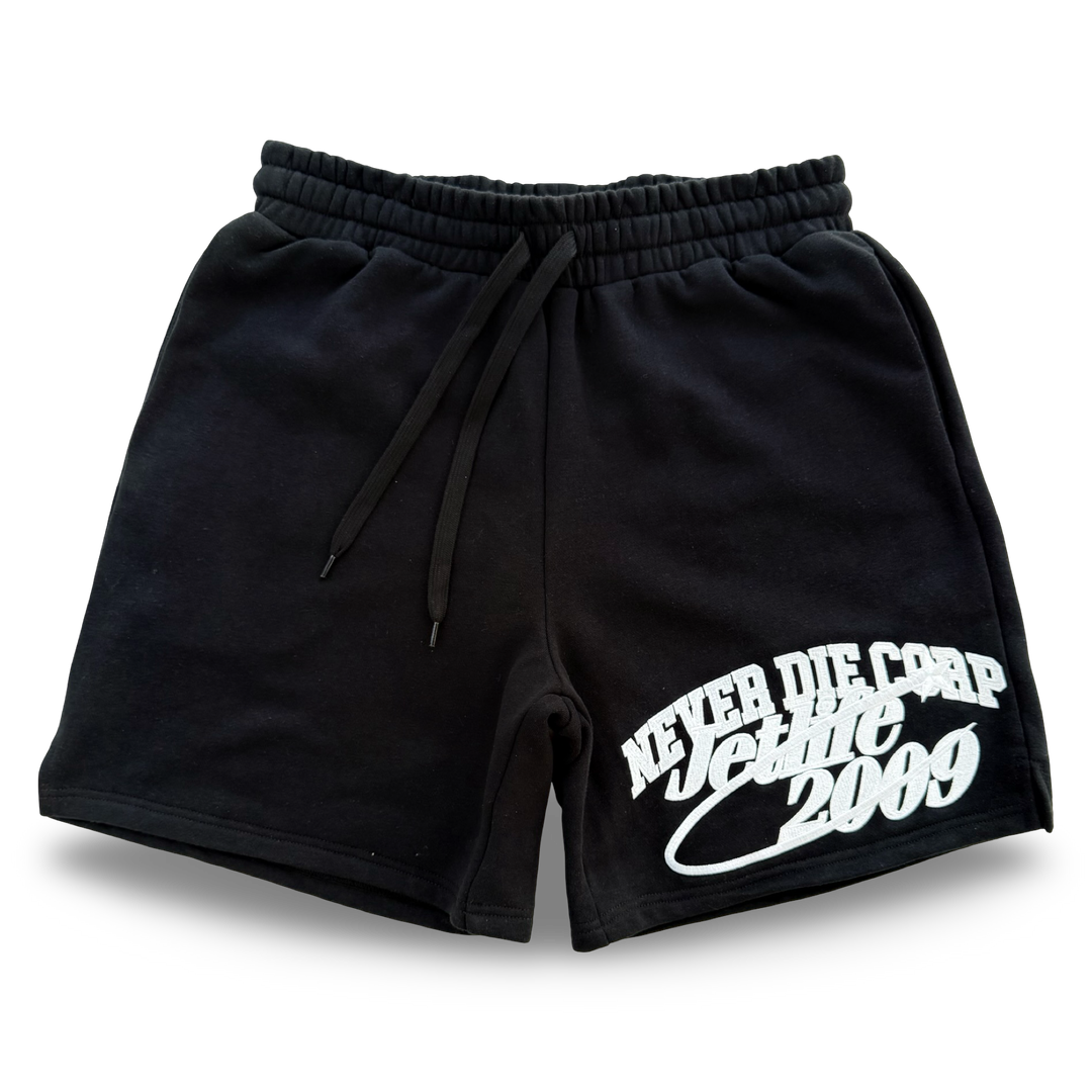 JET LIFE "NEVER DIE CORP" FLEECE SHORTS [BLACK]