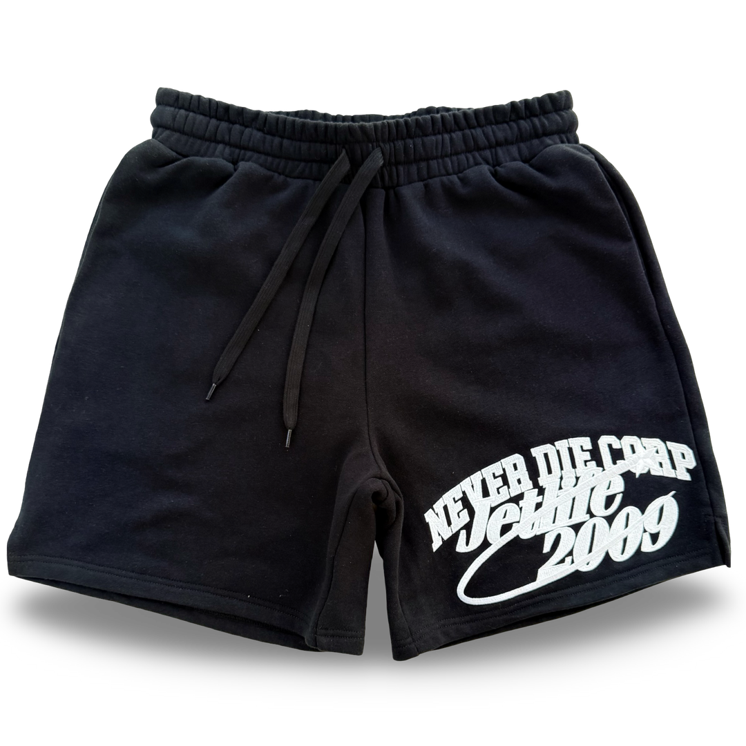 JET LIFE "NEVER DIE CORP" FLEECE SHORTS [BLACK]