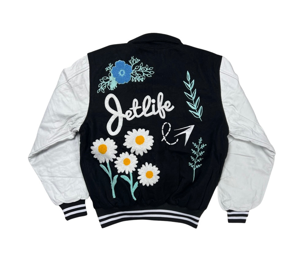 Jet Life Letterman Jacket "Give Me My Flowers" [BLACK/WHITE]